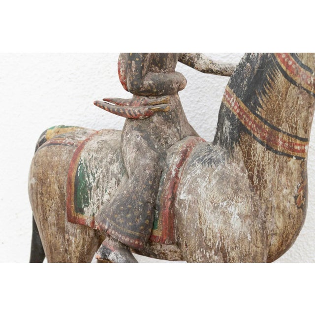 Wood Royal Rajasthan, Antique Indian Painted Horse & Rider For Sale - Image 7 of 11