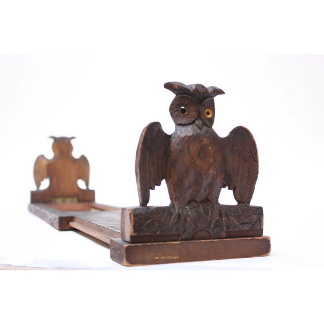 Early 20th Century Carved Owl Expandable Bookrack / Bookends For Sale - Image 11 of 11