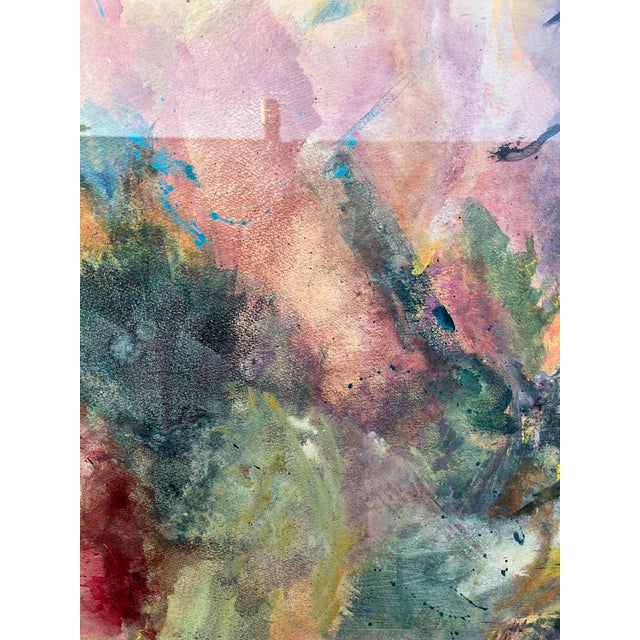 Abstract Washed Colors Framed Painting Signed by American Artist Lois Perdue. Circa 1990s For Sale - Image 15 of 18