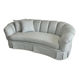 Blue Channel Back Upholstered Pleated Skirt Sofa by Harden Furniture For Sale
