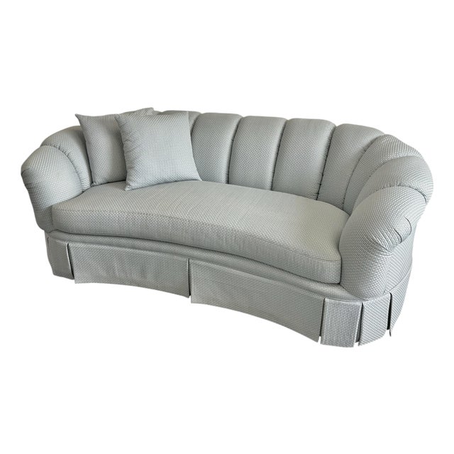 Blue Channel Back Upholstered Pleated Skirt Sofa by Harden Furniture For Sale