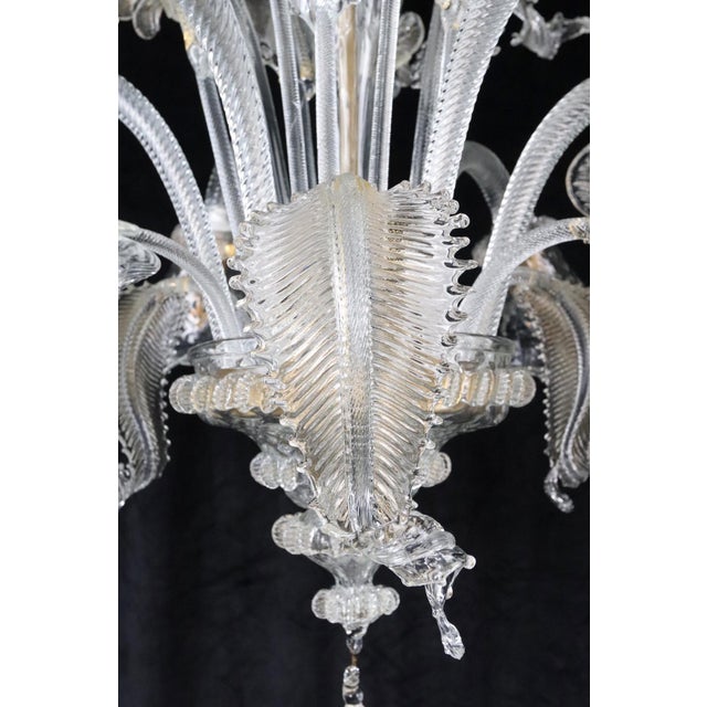 Metal Large Vintage Clear Six Arm Murano Style Glass Chandelier For Sale - Image 7 of 12