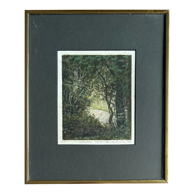 Original Hand Colored Framed Etching of Woodlands ~ Artists Proof For Sale