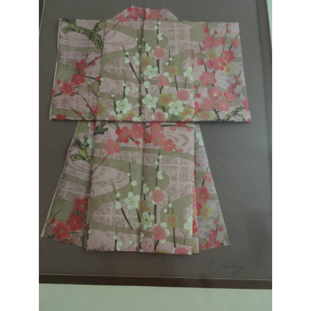 Light Pink "Kimono for the Spring" Hida Takayama Chiyogami Art by E.Koby, Framed For Sale - Image 8 of 13
