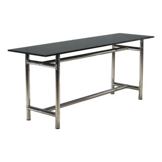 Console Table with Black Glass Top, 1980s For Sale