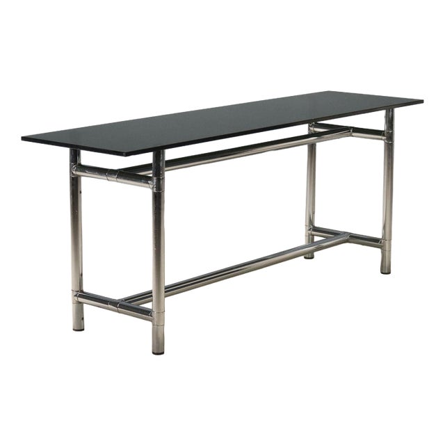 Console Table with Black Glass Top, 1980s For Sale