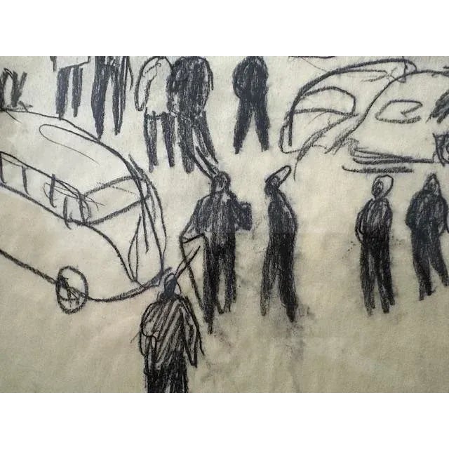 American Vintage Pencil Skier Artwork Drawing Innsbruck 1970's Chalet Mountain Decor Ski Art For Sale - Image 3 of 5