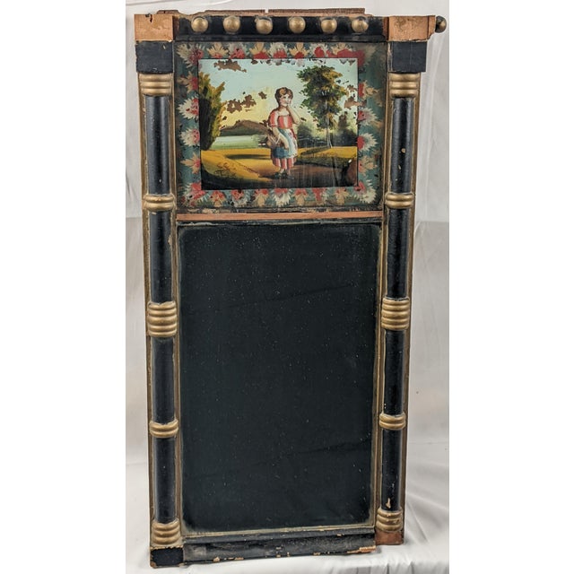Wood Circa 1830–1845 Empire Biedermeier Reverse-Painted Glass Mirror With Pastoral Scene For Sale - Image 7 of 16