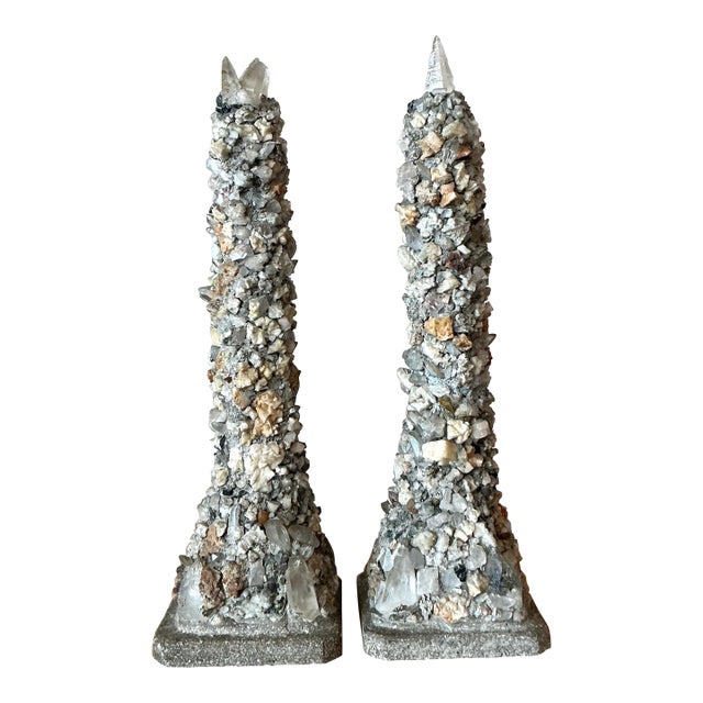 Vintage Boho Crystal Encrusted Obelisks - A Pair For Sale