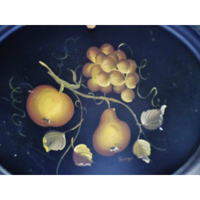 Metal Antique Gold Apple & Pear Artist Signed Metal Tole Tray For Sale - Image 7 of 12