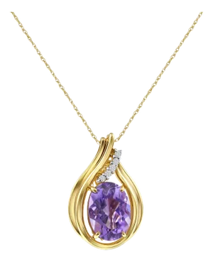 Teardrop Oval Amethyst Necklace with Diamond Accents 14k Yellow Gold