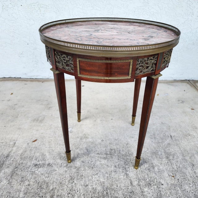 French Louis XVI Bouillotte Table With Rouge Marble Top For Sale - Image 10 of 17