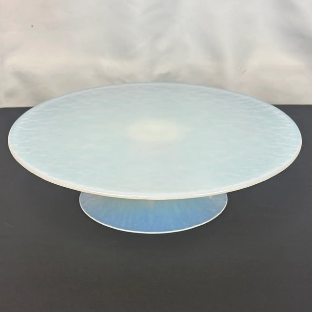 Early 21st Century Crate & Barrel Orchid White Collection Opalescent Glass Cake Stand Plate For Sale - Image 5 of 8