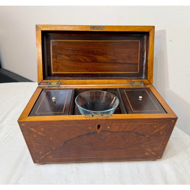 Traditional Antique 19th Century English Regency Inlaid Wood Sarcophagus-Form Tea Caddy Box For Sale - Image 3 of 17