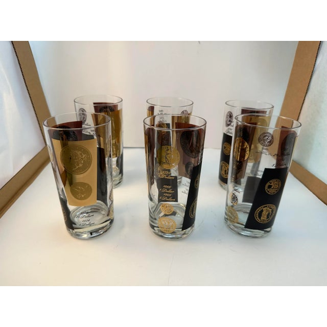 Vintage Mid Century Barware Glasses - Gold Presidential Coins- Set of 6 For Sale In Miami - Image 6 of 6