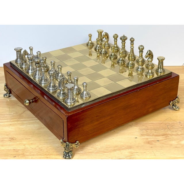 Neoclassical French Gilt & Silvered Bronze Complete Table Top Boxed Chess Set For Sale - Image 11 of 12