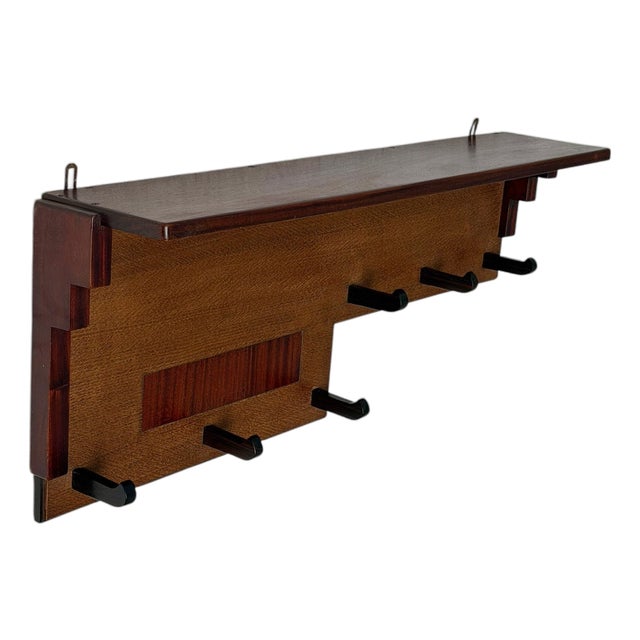 Art Deco Amsterdamse School Wall Coat Rack in Oak and Padouk, 1920s For Sale