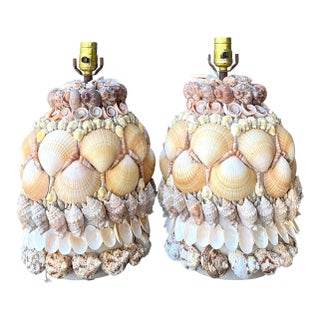 Vintage Shell Encrusted Lamps - A Pair For Sale
