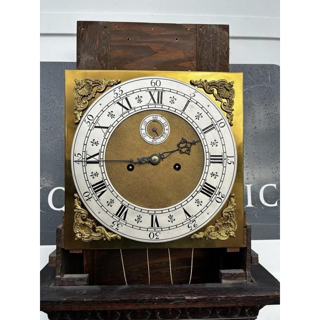 8 Day Longcase Clock in Carved Oak Case For Sale - Image 4 of 14