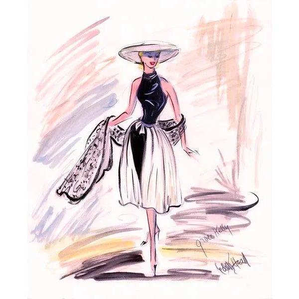 16x20 Print of Original Costume Sketch by Edith Head for Grace Kelly "To Catch a Thief" 1955 For Sale