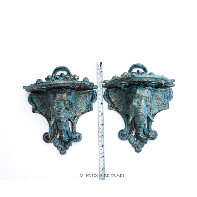 Metal Mid 20th Century Pair of Cast Iron Elephant Victorian Style Brackets Accent Wall Shelves For Sale - Image 7 of 8