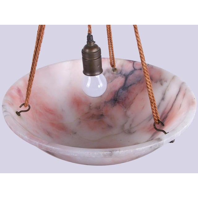 1920s French Art Deco Carved Pink Alabaster Ceiling Light, 1920s For Sale - Image 5 of 13