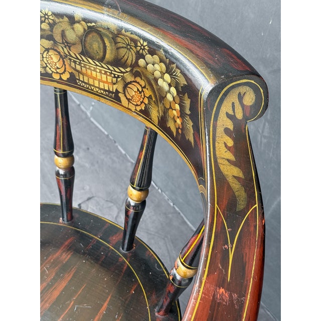 American Ebonized Captain's Chair With Federal Style Fruitful Bounty Basket For Sale - Image 12 of 16