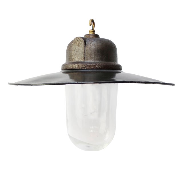 Vintage Industrial Factory Pendant Lights in Black Enamel and Cast Iron from Gal For Sale