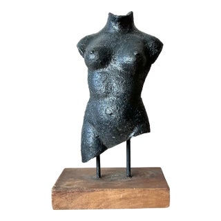 Vintage Boho Patinated Ceramic Female Torso Sculpture For Sale