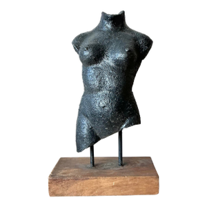 Vintage Boho Patinated Ceramic Female Torso Sculpture