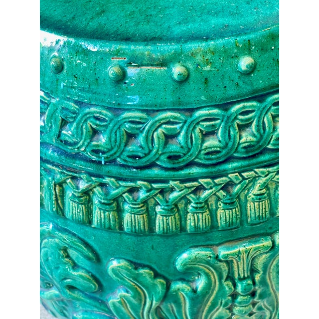 Emerald Antique Asian Emerald Green Glazed Terracotta Garden Stool For Sale - Image 8 of 12