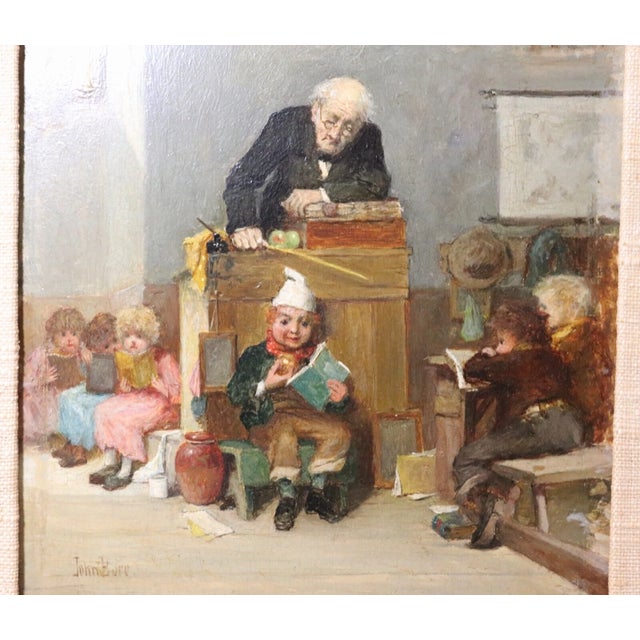 Wood Antique 1800's Original John Burr Teacher Children School Oil Painting on Board For Sale - Image 7 of 12