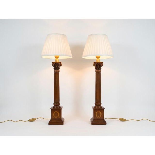 Neoclassical Wooden Fluted Column Table Lamps, 1960s, Set of 2 For Sale - Image 15 of 15