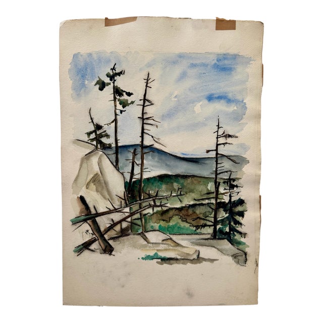 Henry Emil Salloch Original Watercolor on Paper Alpine Timberline Landscape, 1946. For Sale