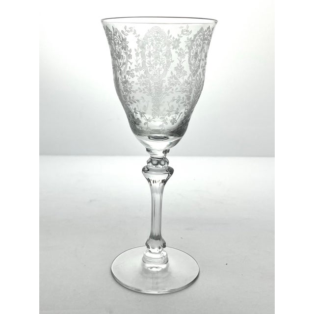 1940s American Tiffin Franciscan “Love Lace” Pair of Water Glasses For Sale - Image 4 of 6