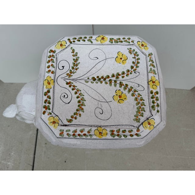 Hollywood Regency Italian Glazed Terracotta Elephant Garden Stool or Side Table For Sale In Miami - Image 6 of 12