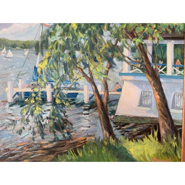 Figurative Nancy Newcomb Watercolor Painting, "The Boathouse at Geneva Bay" 1992 For Sale - Image 3 of 8