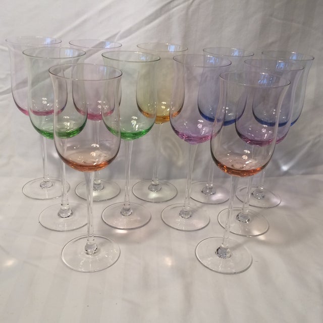 Italian Multi Colored Tall Stem Crystal Wine Glasses - Set of 11 For Sale - Image 13 of 13