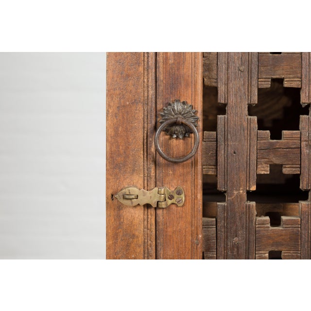 19th Century Indian Wooden Cabinet with Single Fretwork Door and Brass Handle For Sale - Image 9 of 12