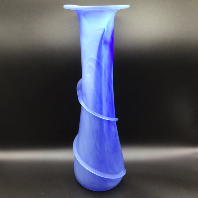 Romanian Blue and White Hand Blown Swirl Vine Vase 16.75" Tall For Sale In Sacramento - Image 6 of 12