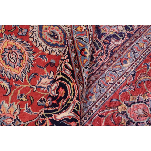 Red Shabby Chic Persian Rust/Blue Wool Rug - 9'9'' X 13'0'' For Sale - Image 8 of 10