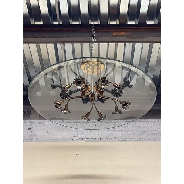 Gold Glass and Brass Chandelier attributed to Pietro Chiesa for Fontana Arte, 1940s For Sale - Image 8 of 18