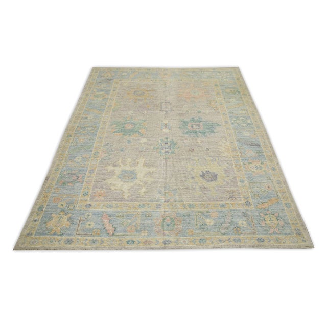 Early 21st Century Early 21st Century Blue Multicolor Floral Design Handwoven Wool Turkish Oushak Rug 5'4" X 6'9" For Sale - Image 5 of 7