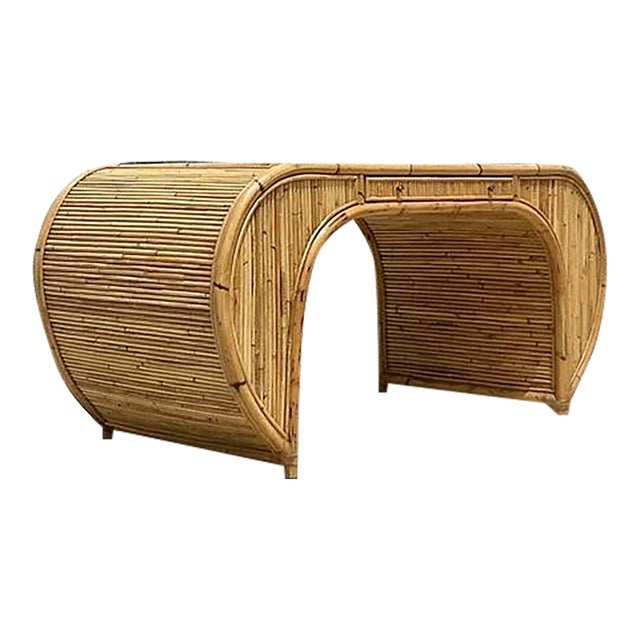 Vintage Coastal 1978 Henry Olko Rattan Waterfall Desk For Sale