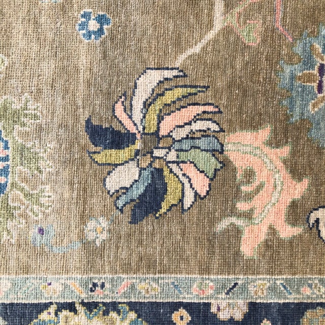 2010s Contemporary Turkish Oushak Rug in Tan With Blue Border, 8'10" X 12' For Sale - Image 5 of 7