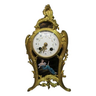 Vintage Mid-19th Century French Gilt Bronze and Enamel Boudoir Clock For Sale