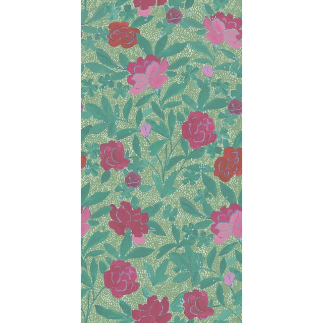 Art Deco Large Scale, Floral Bouquet Wallpaper by Paule Marrot in Light Green For Sale - Image 3 of 3