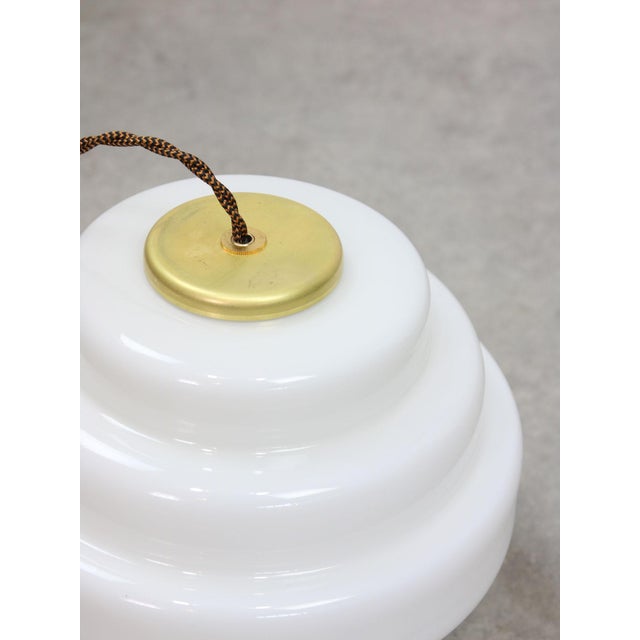 Mid-Century Italian Brass and Opaline Glass Pendant Lamp For Sale - Image 16 of 17