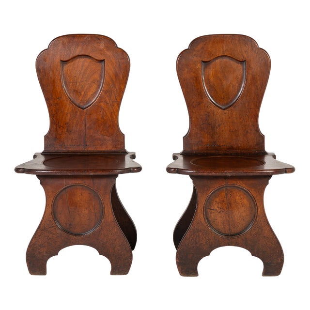Antique English Hall Chairs, 1700s, Set of 2 For Sale