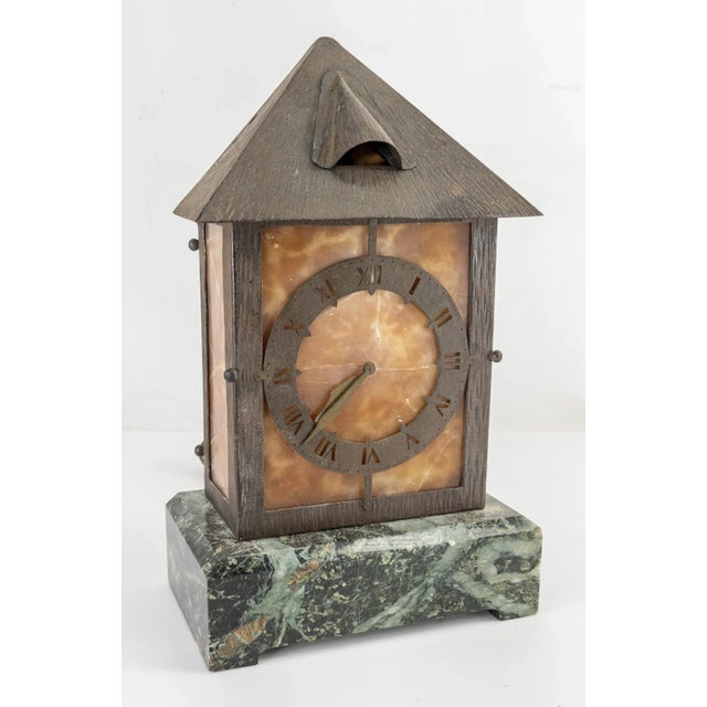 We are selling this great Arts and Crafts mantel clock with night light. This iron and alabaster clock has great Arts and...